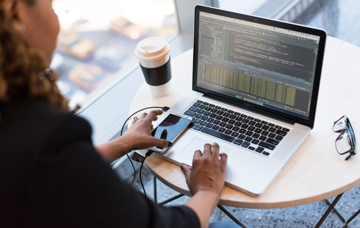 Woman and computer banner